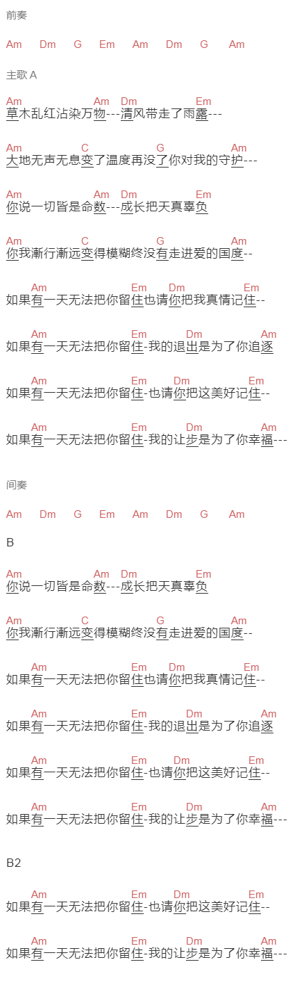洋仔《如果有一天无法把你留住》吉他谱C调和弦谱(txt)1