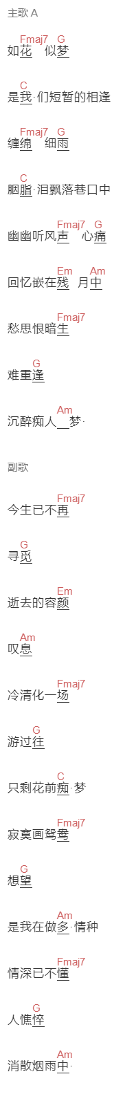 要不要买菜《多情》吉他谱C调和弦谱(txt)1