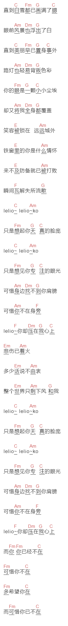 萧敬腾,吴青峰《多希望你在》吉他谱C调和弦谱(txt)1