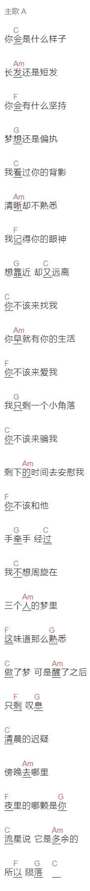 曾轶可《多余的流星》吉他谱C调和弦谱(txt)1
