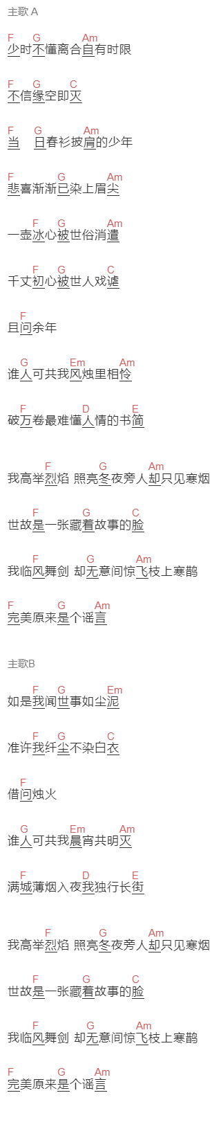 艾辰《君曰》吉他谱C调和弦谱(txt)1