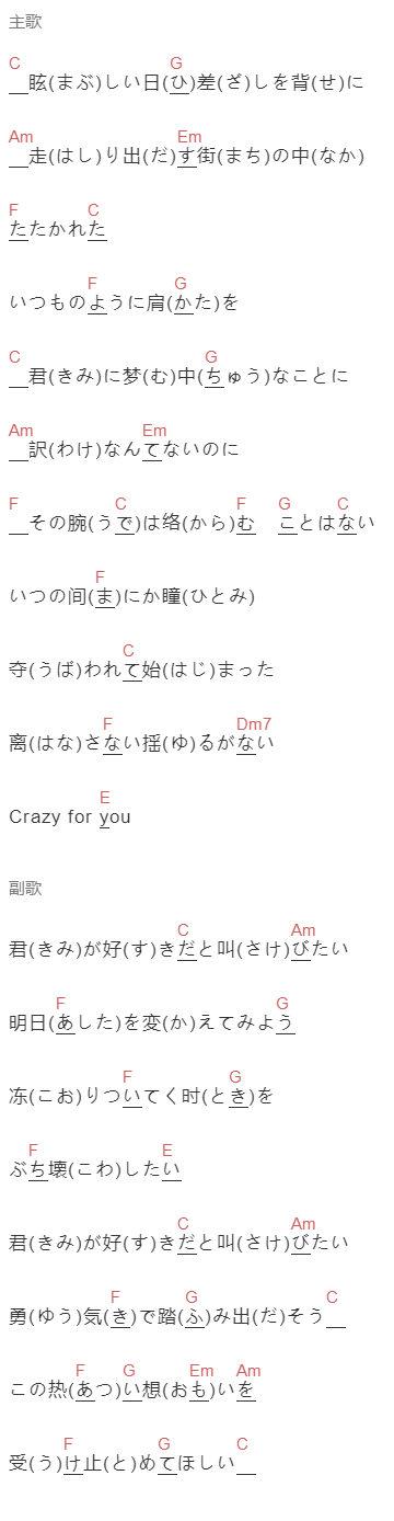 BAAD《君が好きだと叫びたい》吉他谱C调和弦谱(txt)1