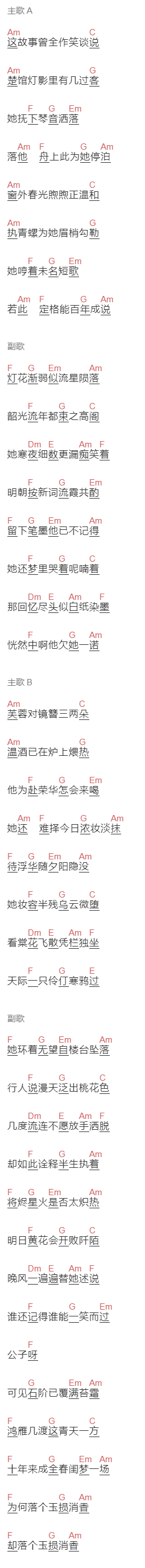 Aki阿杰,林清弄《叙世》吉他谱C调和弦谱(txt)1
