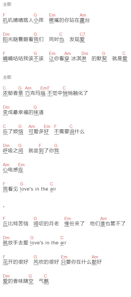 林俊杰《发现爱》吉他谱C调和弦谱(txt)1