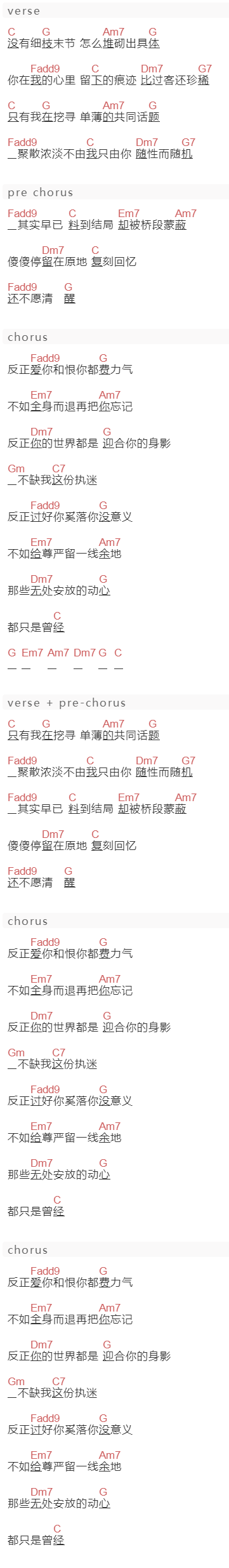 DanieL《反正》吉他谱C调和弦谱(txt)1