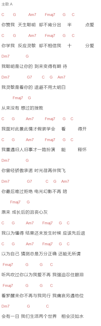 《双子座》吉他谱C调和弦谱(txt)1
