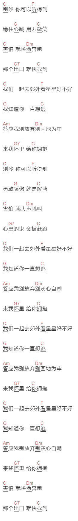 陈翌朦《去看星星好不好》吉他谱C调和弦谱(txt)1