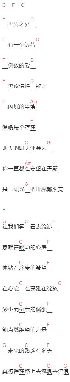 周笔畅《去流浪》吉他谱C调和弦谱(txt)1