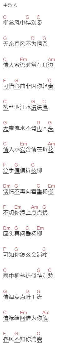 林子祥《再见杨柳》吉他谱C调和弦谱(txt)1
