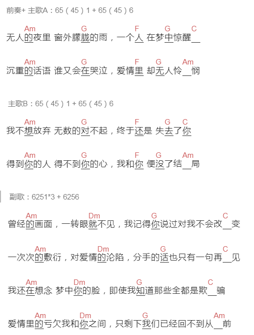 半吨兄弟,四川雨泽,苏谭谭《再见曲中人》吉他谱C调和弦谱(txt)1