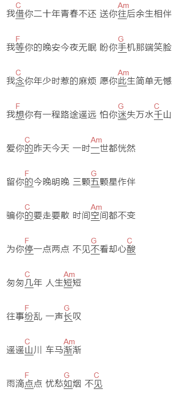 张罐子《关于生活里的与你相关》吉他谱C调和弦谱(txt)1