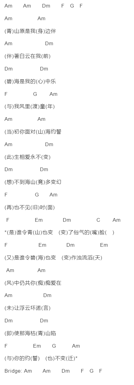 容祖儿《共你痴痴爱在》吉他谱C调和弦谱(txt)1
