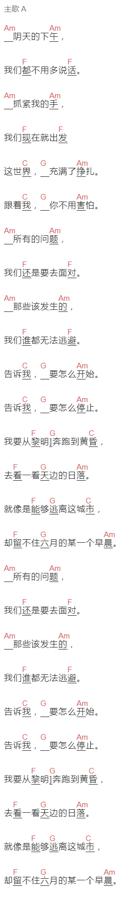 理想后花园《六月的某一个早晨》吉他谱C调和弦谱(txt)1