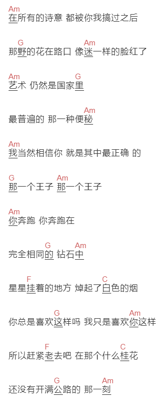 腰乐队《公路之光》吉他谱C调和弦谱(txt)1