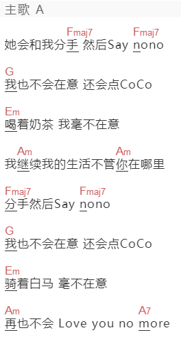 JC.BOX 蛋胥阿#.《COCO》吉他谱C调和弦谱(txt)1