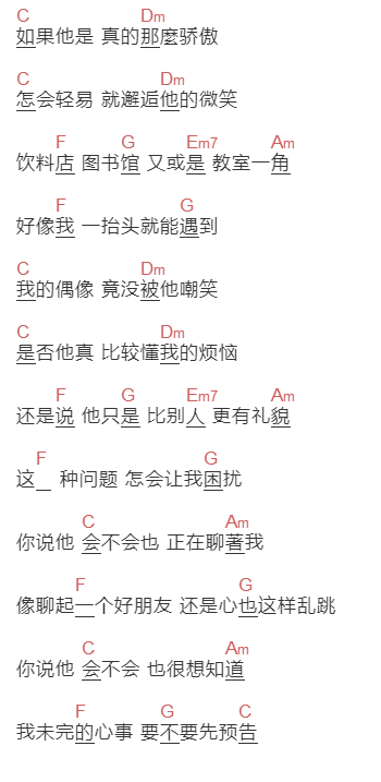 Popu Lady《你说他》吉他谱C调和弦谱(txt)1