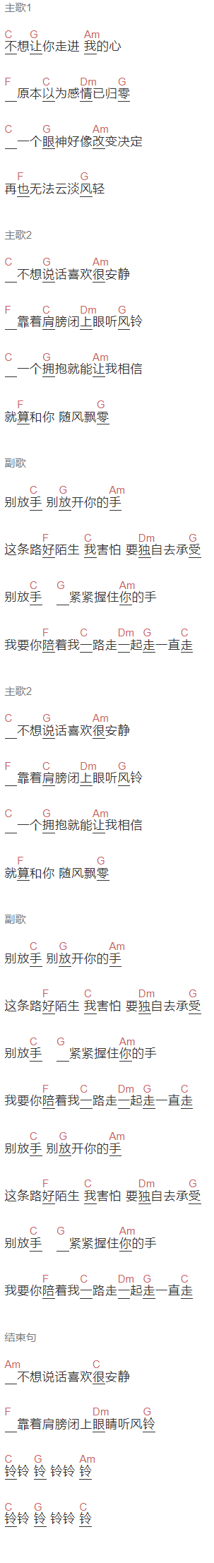 孟凡明《风铃》吉他谱C调和弦谱(txt)1