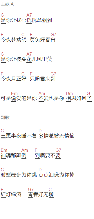 左安西西《青春好无聊》吉他谱C调和弦谱(txt)1