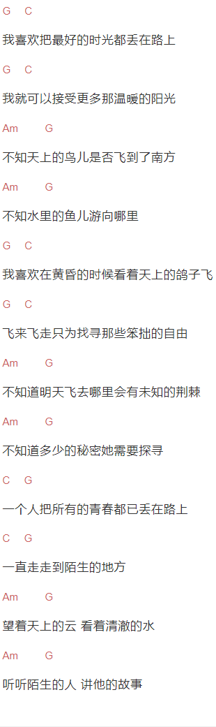 翟小树《青春丢在路上》吉他谱C调和弦谱(txt)1