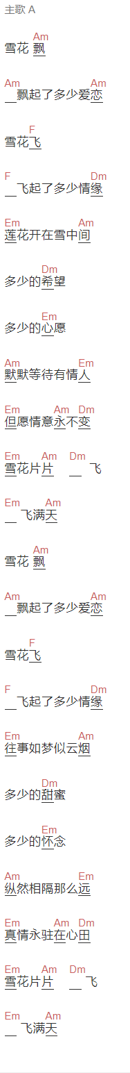 王菲《雪中莲》吉他谱C调和弦谱(txt)1