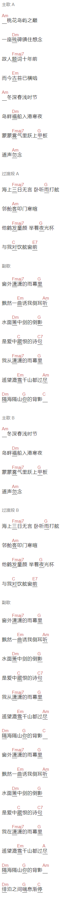 许嵩《雨幕》吉他谱C调和弦谱(txt)1