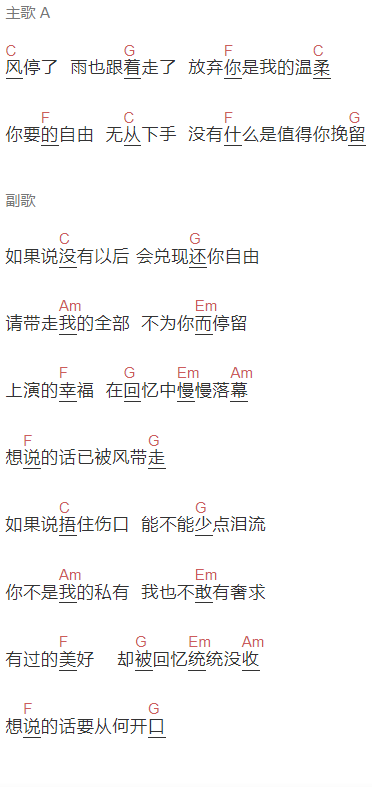 01902《还你自由》吉他谱C调和弦谱(txt)1