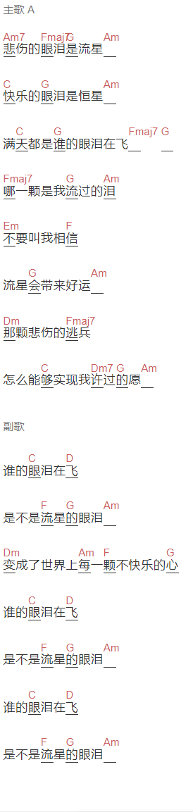 孟庭苇《谁的眼泪在飞》吉他谱C调和弦谱(txt)1