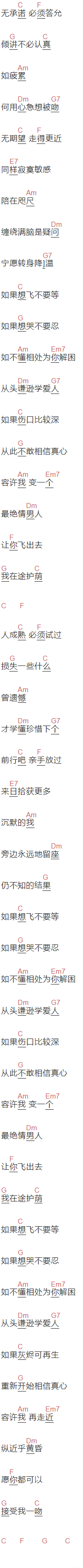 pakho《让爱高飞》吉他谱C调和弦谱(txt)1