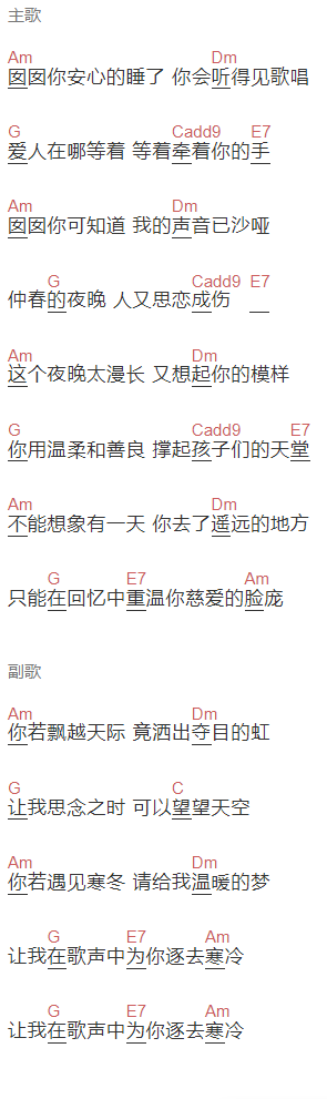 暗杠《若虹》吉他谱C调和弦谱(txt)1