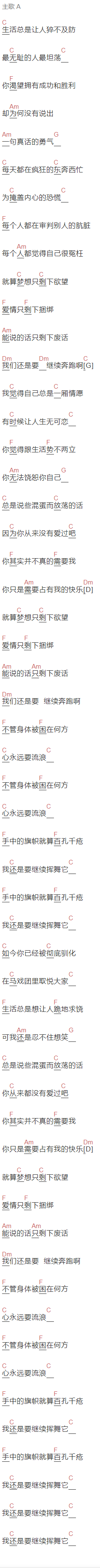 郑钧《继续挥舞》吉他谱C调和弦谱(txt)1