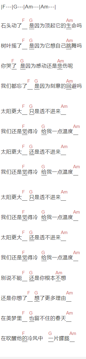 梁博《给我一点温度》吉他谱C调和弦谱(txt)1