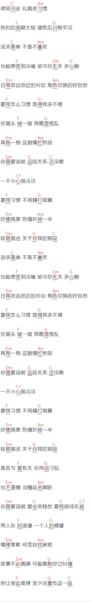 小阿七《简要说明》吉他谱C调和弦谱(txt)1