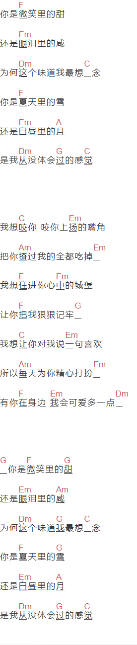 赵芷彤Cassie《甜甜咸咸》吉他谱C调和弦谱(txt)1