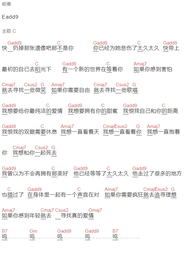 茉莉僧《理想与爱情》吉他谱C调和弦谱(txt)1