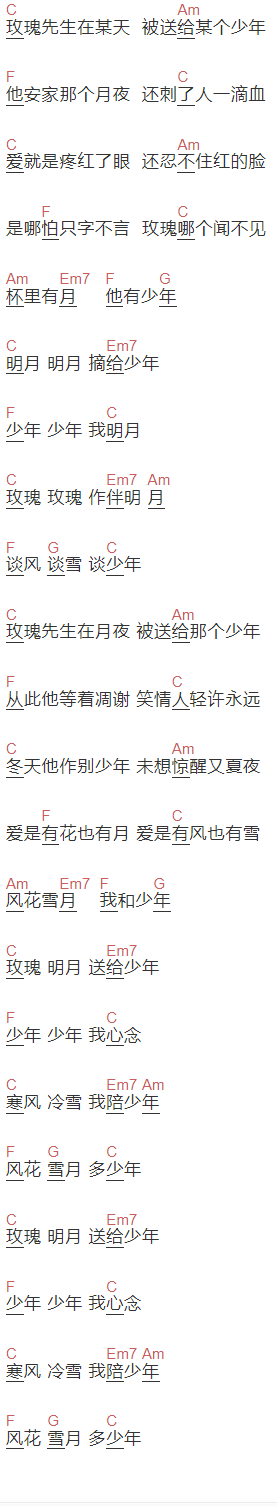 Mario《玫瑰先生》吉他谱C调和弦谱(txt)1