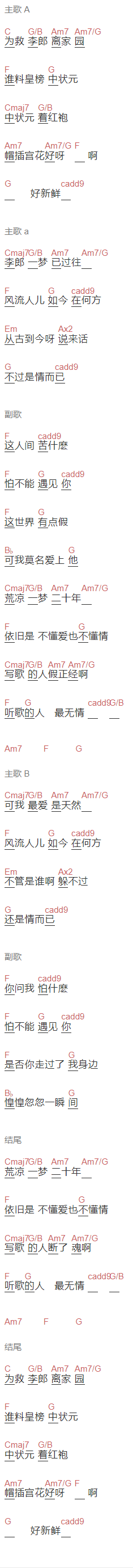 苏思蓉《牡丹亭外》吉他谱C调和弦谱(txt)1