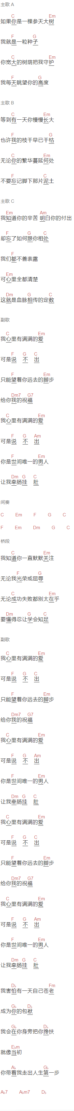 佟铁鑫,杨洋《父子》吉他谱C调和弦谱(txt)1
