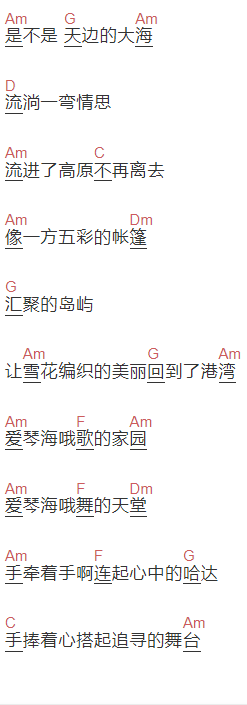 央泽金兰《爱琴海》吉他谱C调和弦谱(txt)1