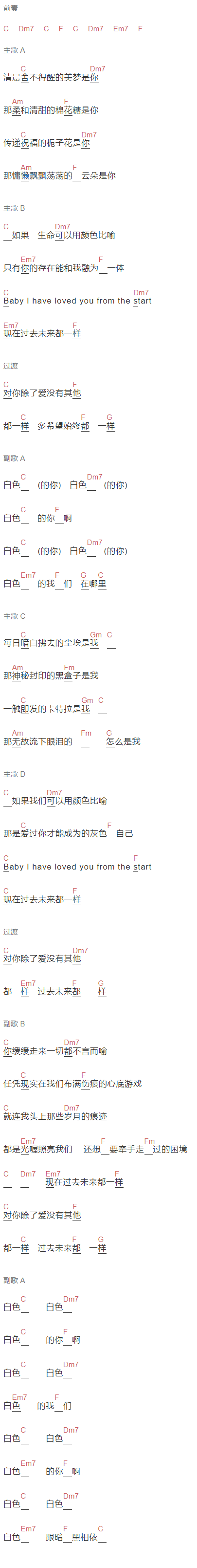 徐佳莹《灰色》吉他谱C调和弦谱(txt)1