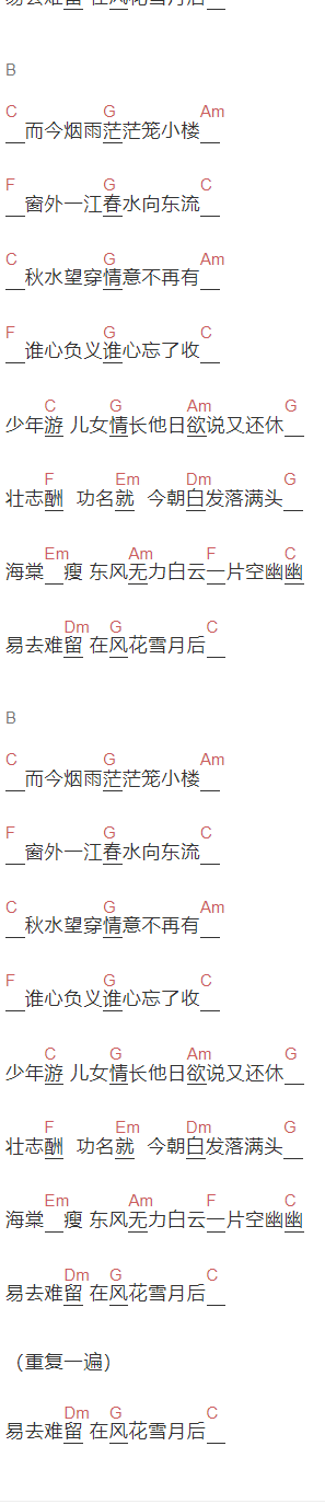 隔壁老樊《游》吉他谱C调和弦谱(txt)1