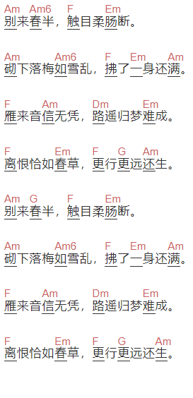Aki阿杰《清平乐》吉他谱C调和弦谱(txt)1