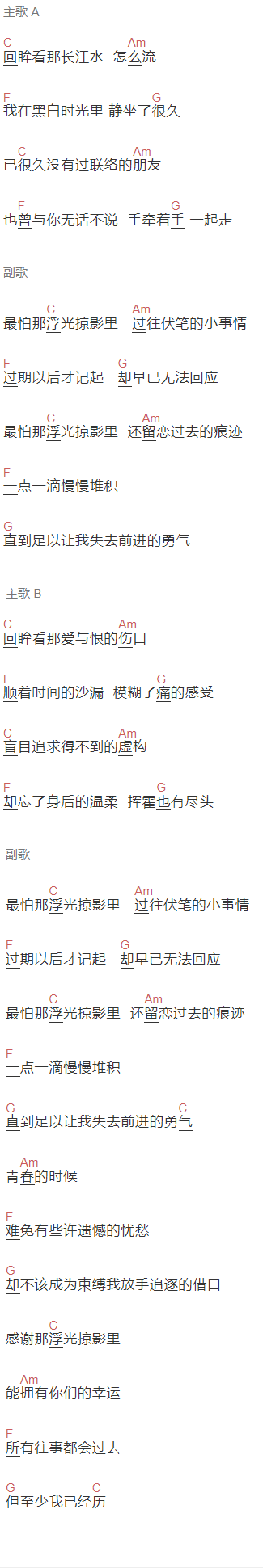 阿肆《浮光掠影》吉他谱C调和弦谱(txt)1