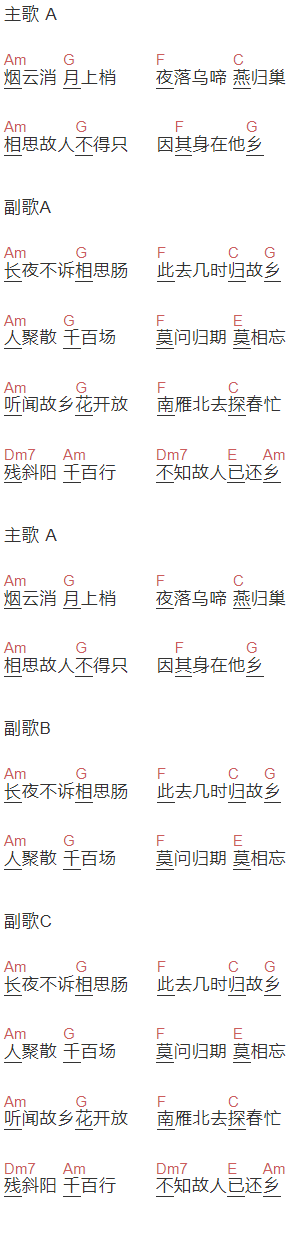 倪健《欲还乡》吉他谱C调和弦谱(txt)1