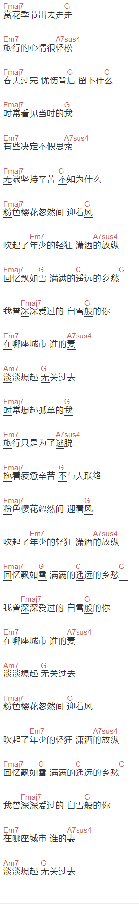 周传雄《樱吹雪》吉他谱C调和弦谱(txt)1