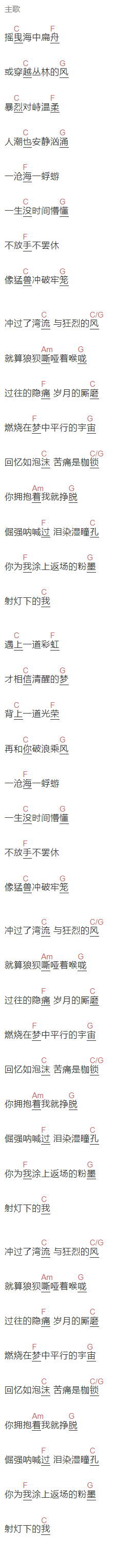 黄霄雲《梦返》吉他谱C调和弦谱(txt)1