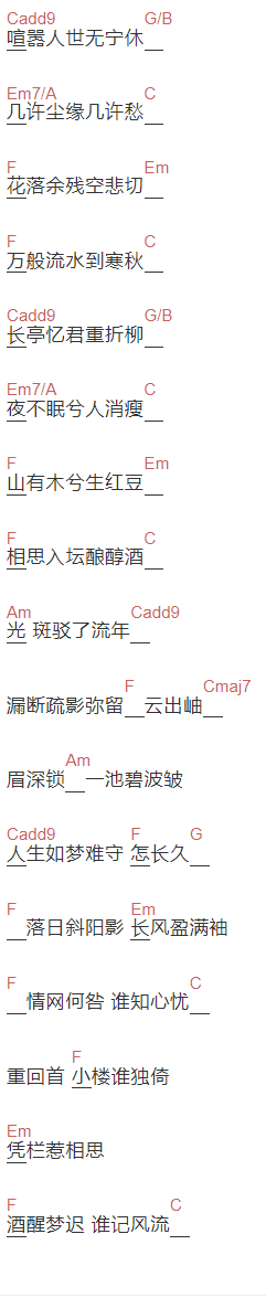 Winky诗《梦望断》吉他谱C调和弦谱(txt)1