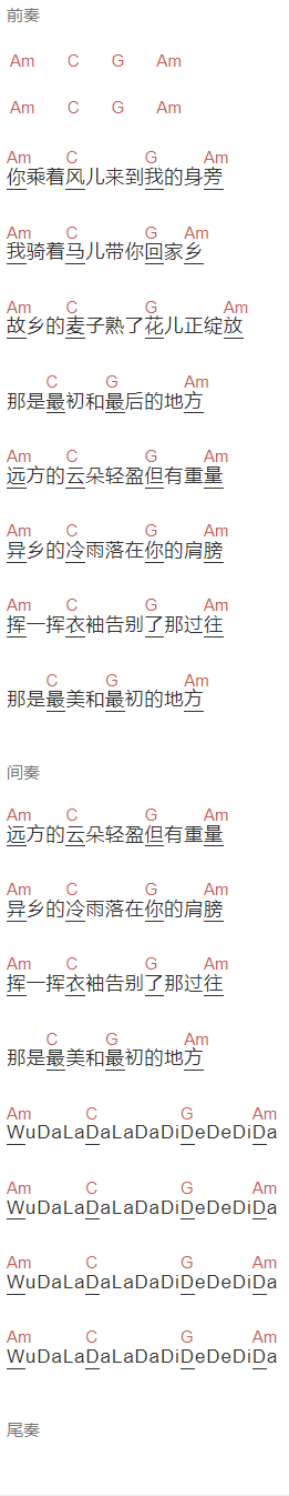 赵照《梦回家乡》吉他谱C调和弦谱(txt)1