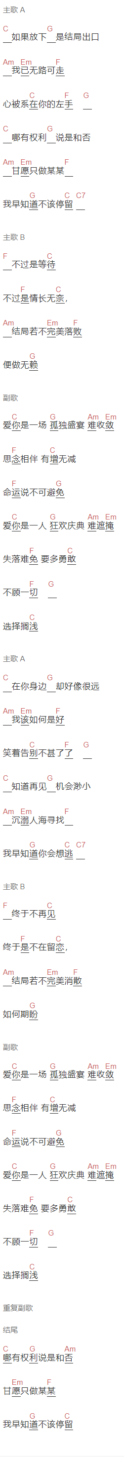 孟凡明《某某》吉他谱C调和弦谱(txt)1