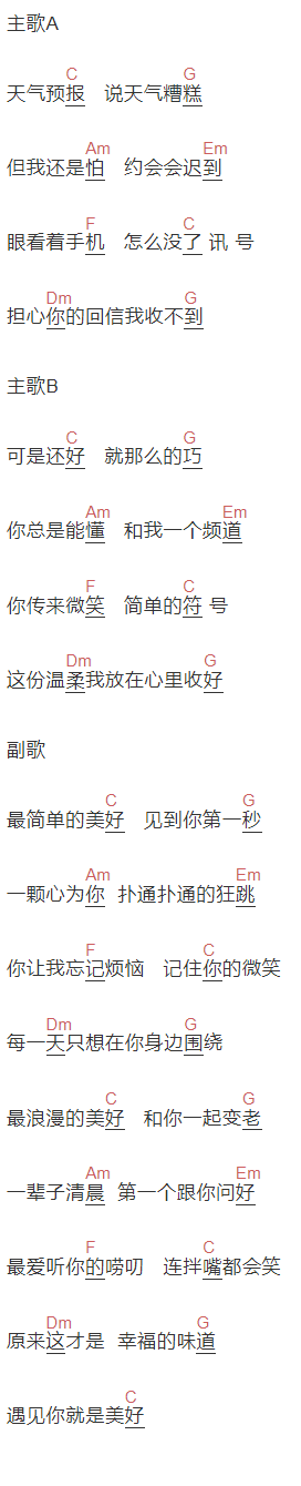 郭聪明《最简单的美好》吉他谱C调和弦谱(txt)1
