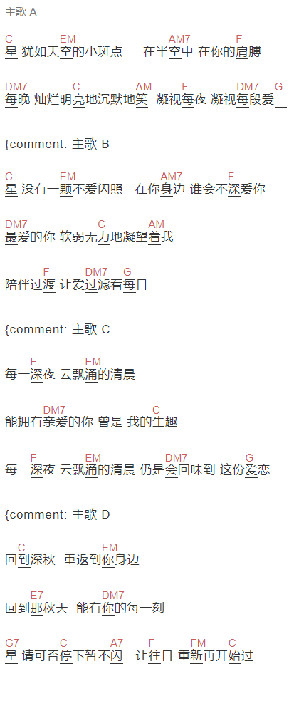 谭咏麟《最爱的你》吉他谱C调和弦谱(txt)1